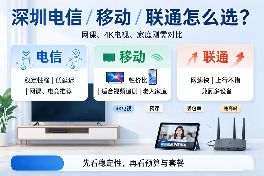 深圳电信/移动/联通家用宽带，哪家最适合看4K电视和网课？
