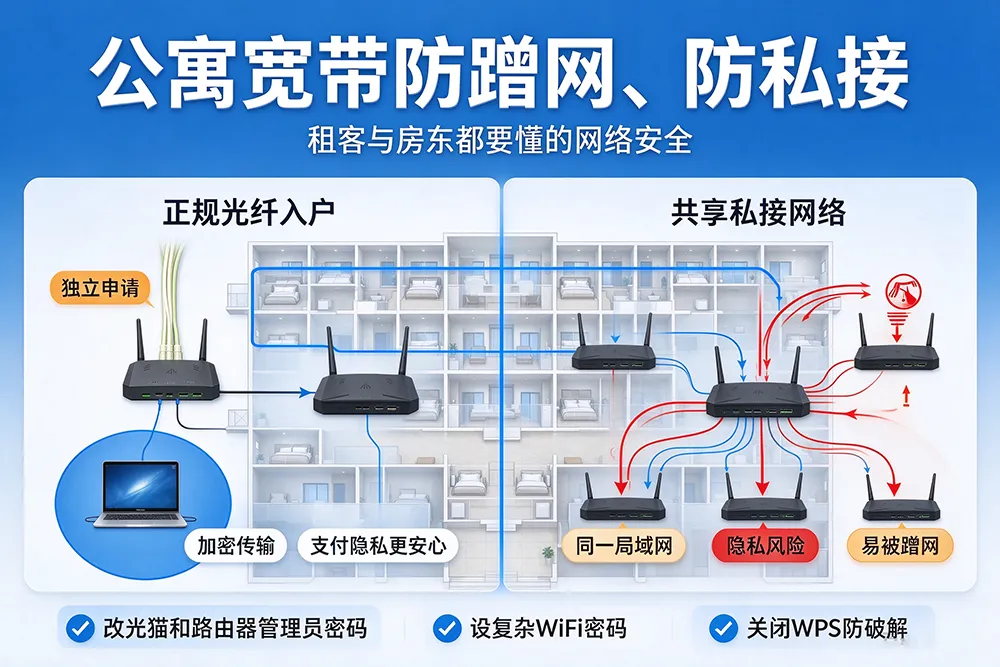 公寓宽带防蹭网、防私接：租客与房东都要懂的网络安全